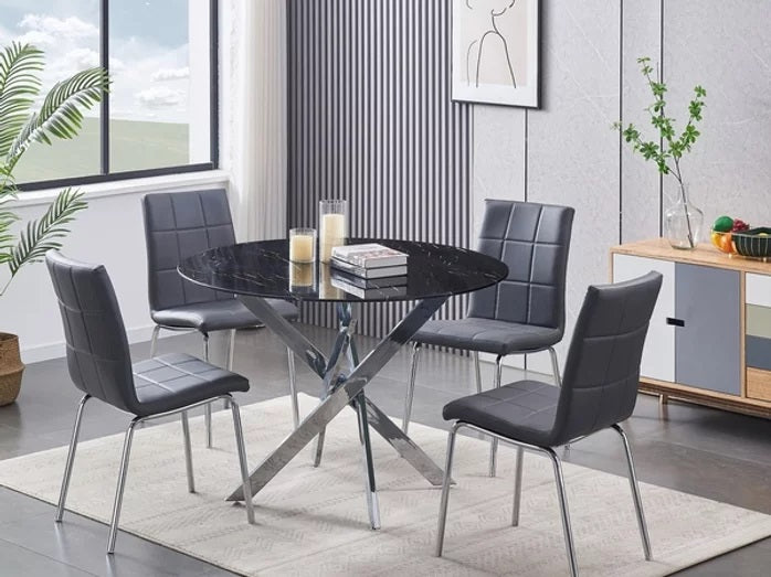 BLACK MARBLE TOP TABLE 5PCS SET WITH GREY CHAIRS 