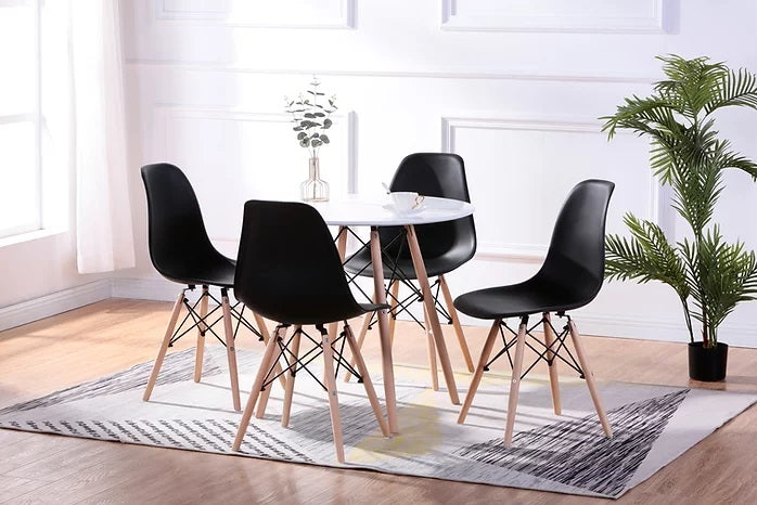 Round Lacquered Eiffel Table with Solid Beech Wood Legsand Metal Frame WITH Black Eiffel Chairs with Solid Beech Wood Legs ramsun