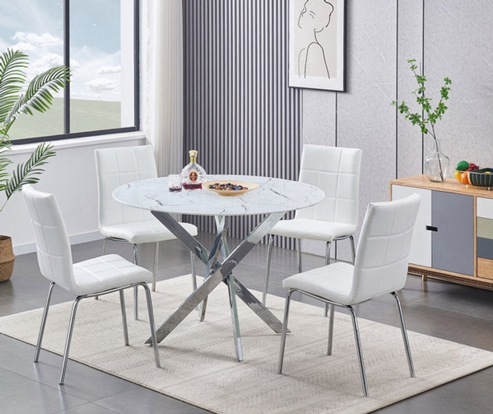 ramsun-tempered-white-marble-glass-table-set-5-pcs-with-chrome-legs seat white 