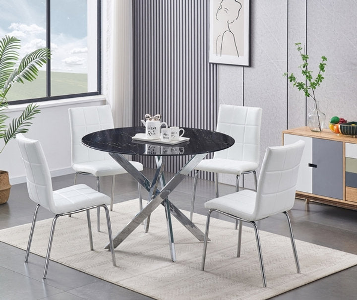 BLACK MARBLE TOP TABLE 5PCS SET WITH WHITE CHAIRS 
